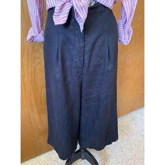 Rene Derhy Cropped Wide‎ Leg Linen Culottes Black Size M - Picture 5 of 12